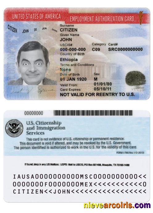 USA  employment authorization card version 2